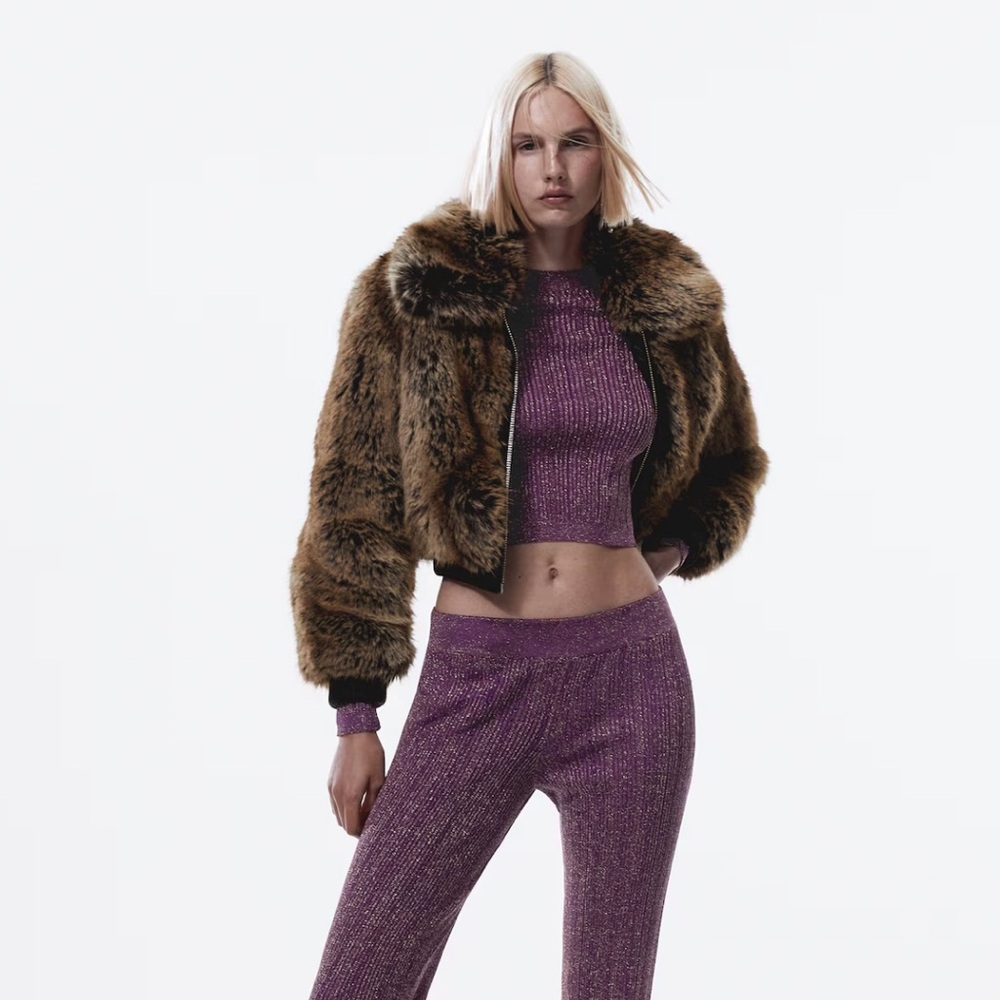 NEW Mango Fur-Effect Bomber Jacket